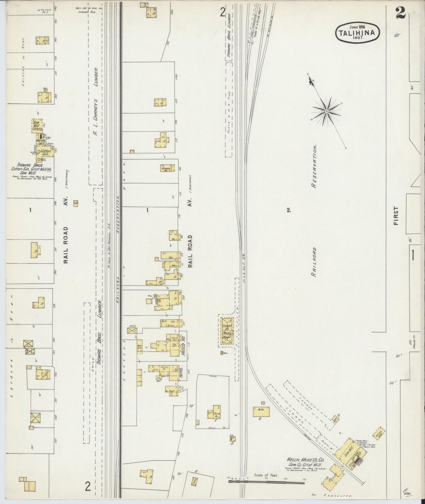 Sanborn Fire Insurance Map from Talihina, Le Flore County, Oklahoma (1896), Sheet #0002 - Historic Sanborn Fire Insurance Map Print, vintage old map wall art, antique decor, genealogy gift, Oklahoma Oklahoma map
