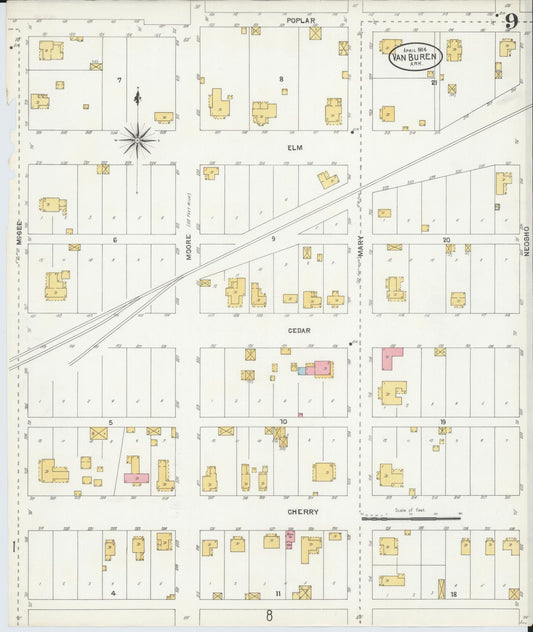 Sanborn Fire Insurance Map from Van Buren, Crawford County, Arkansas (1904), Sheet #0009 - Historic Sanborn Fire Insurance Map Print, vintage old map wall art, antique decor, genealogy gift, Arkansas Arkansas map
