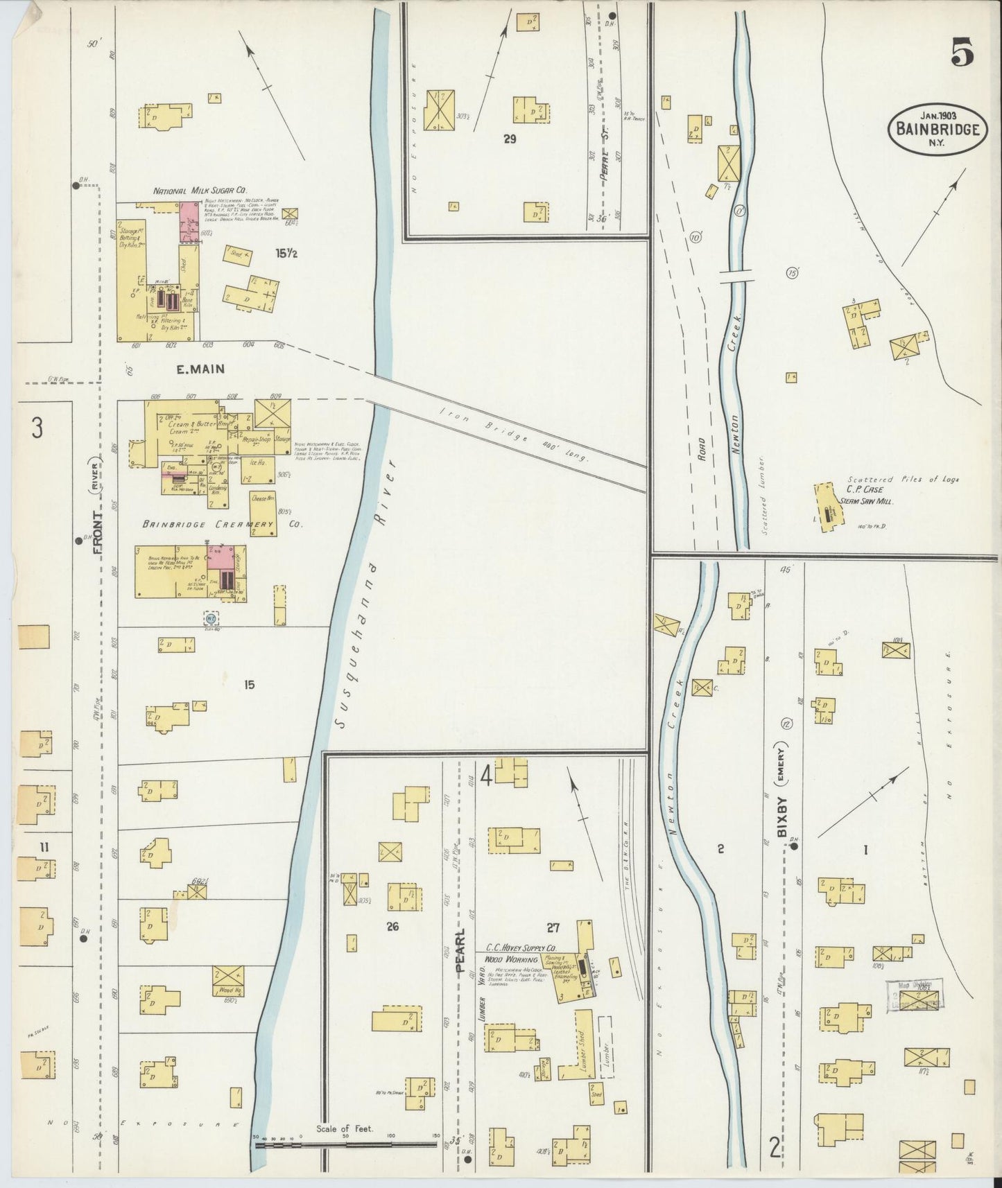 Sanborn Fire Insurance Map from Bainbridge, Chenango County, New York (1903), Sheet #0005 - Complete Map Set gallery image, historic Sanborn map, vintage wall art, New York New York