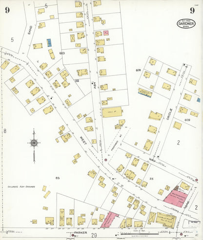 Sanborn Fire Insurance Map from Gardner, Worcester County, Massachusetts (1923), Sheet #0009 - Historic Sanborn Fire Insurance Map Print, vintage old map wall art, antique decor, genealogy gift, Massachusetts Massachusetts map