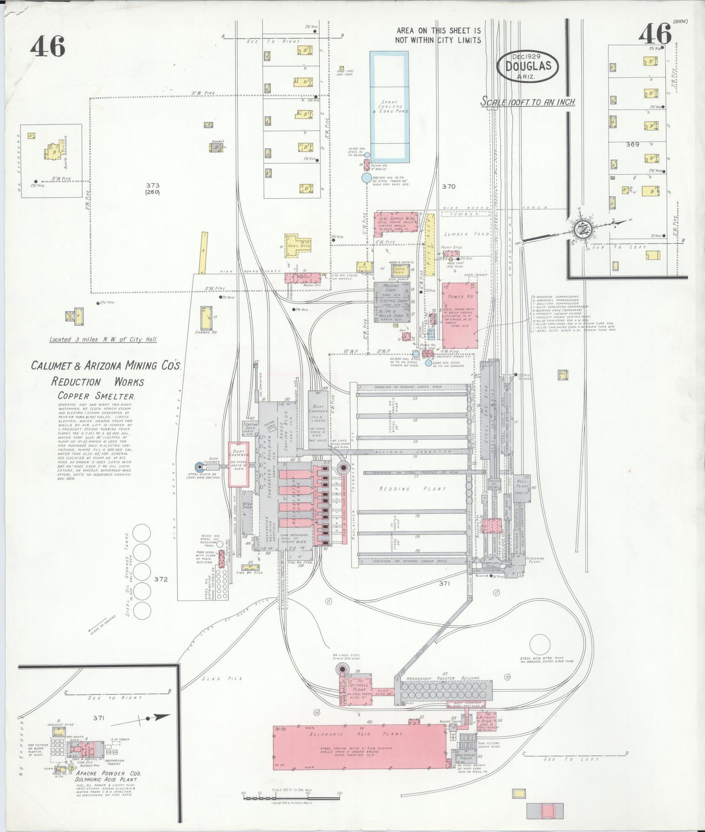 Sanborn Fire Insurance Map from Douglas, Cochise County, Arizona (1929), Sheet #0046 - Complete Map Set gallery image, historic Sanborn map, vintage wall art, Arizona Arizona