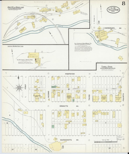 Sanborn Fire Insurance Map from Telluride, San Miguel County, Colorado (1908), Sheet #0008 - Historic Sanborn Fire Insurance Map Print, vintage old map wall art, antique decor, genealogy gift, Colorado Colorado map