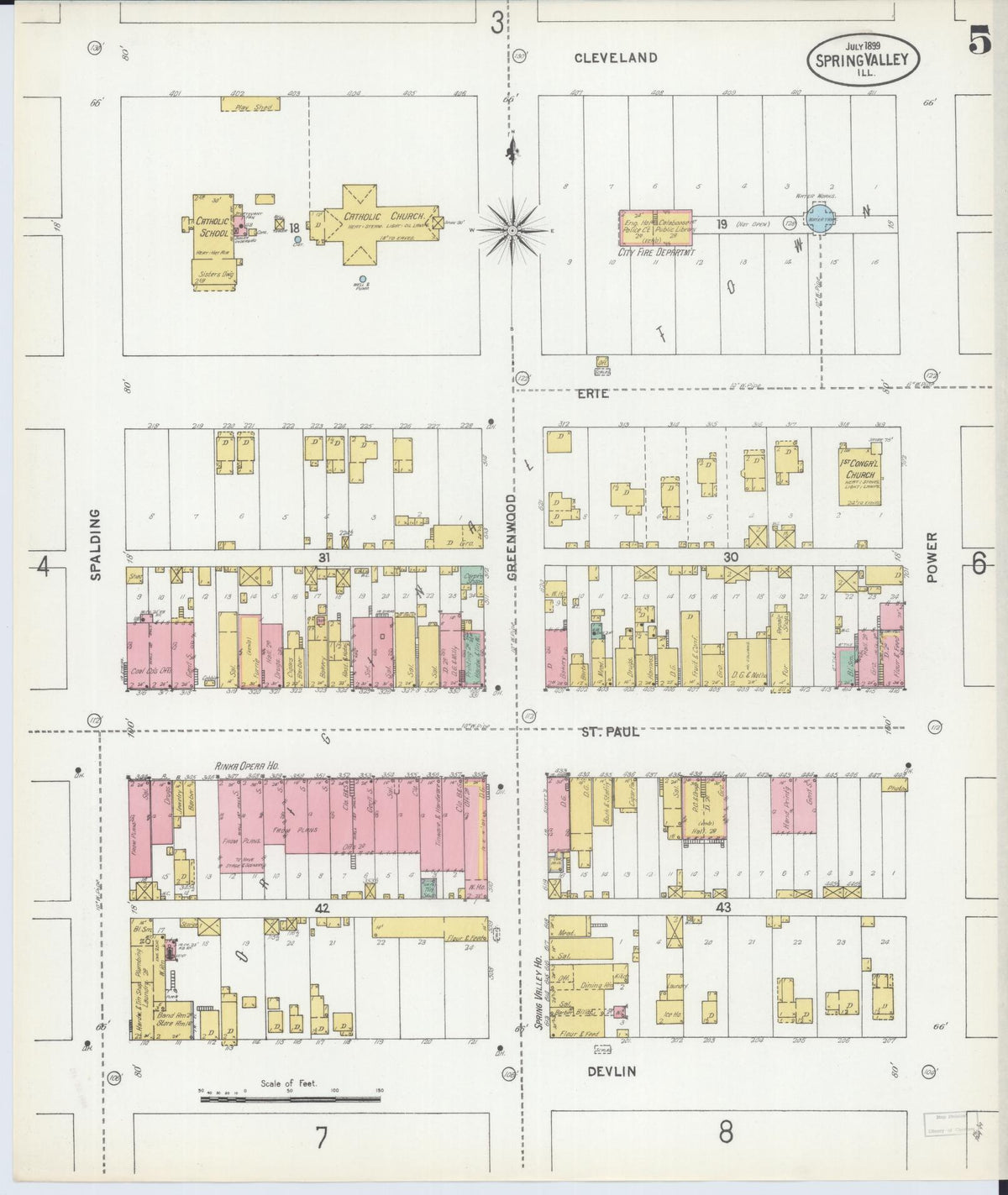 Sanborn Fire Insurance Map from Spring Valley, Bureau County, Illinois (1899), Sheet #0005 - Complete Map Set gallery image, historic Sanborn map, vintage wall art, Illinois Illinois