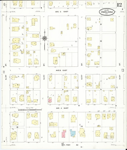 Sanborn Fire Insurance Map from Oskaloosa, Mahaska County, Iowa (1910), Sheet #0012 - Historic Sanborn Fire Insurance Map Print, vintage old map wall art