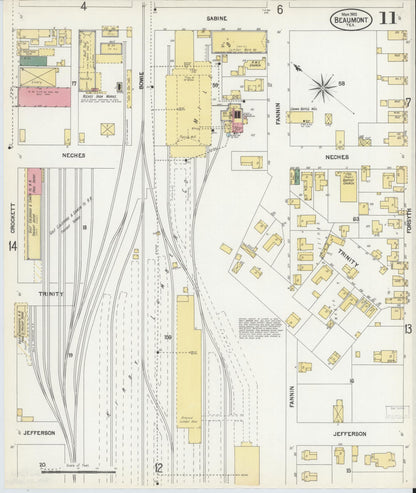Sanborn Fire Insurance Map from Beaumont, Jefferson County, Texas (1902), Sheet #0011 - Historic Sanborn Fire Insurance Map Print, vintage old map wall art, antique decor, genealogy gift, Texas Texas map