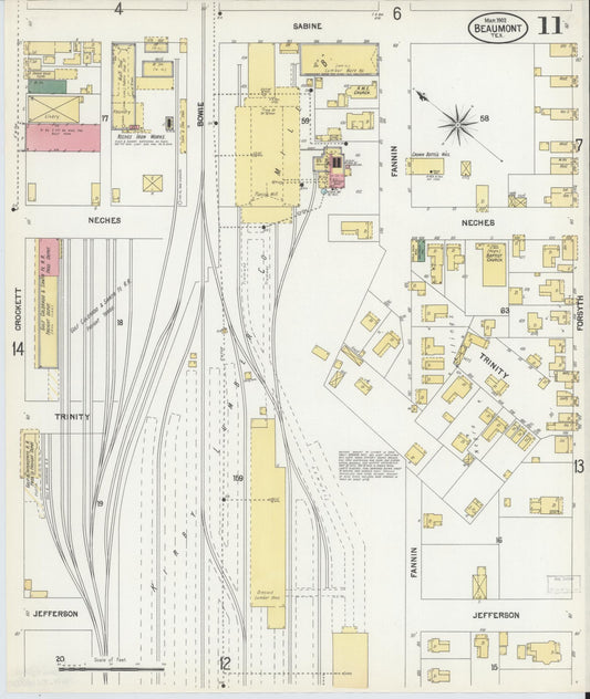 Sanborn Fire Insurance Map from Beaumont, Jefferson County, Texas (1902), Sheet #0011 - Historic Sanborn Fire Insurance Map Print, vintage old map wall art, antique decor, genealogy gift, Texas Texas map