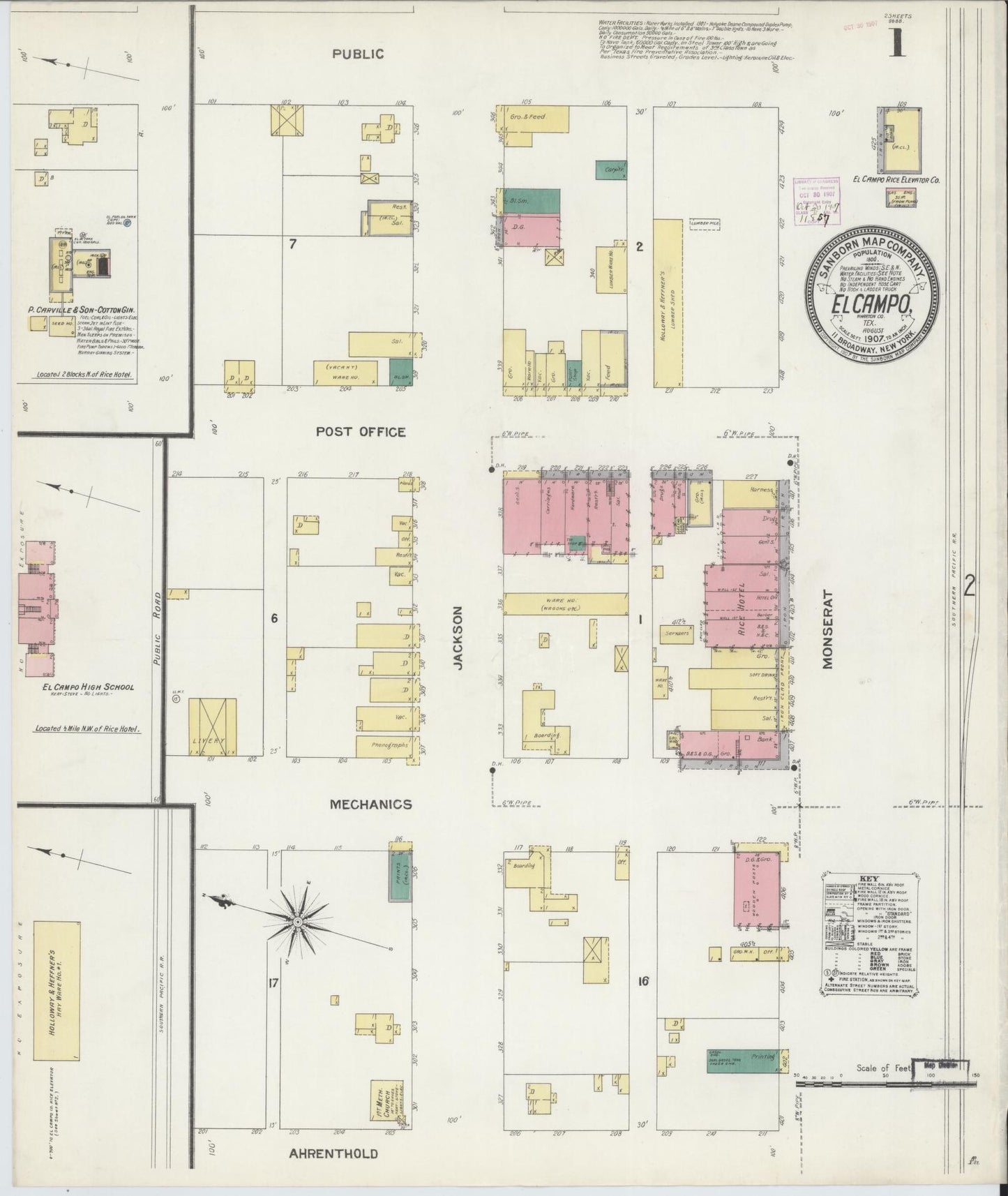 Sanborn Fire Insurance Map from El Campo, Wharton County, Texas. (1907) – Historic Sanborn Fire Insurance Map Print