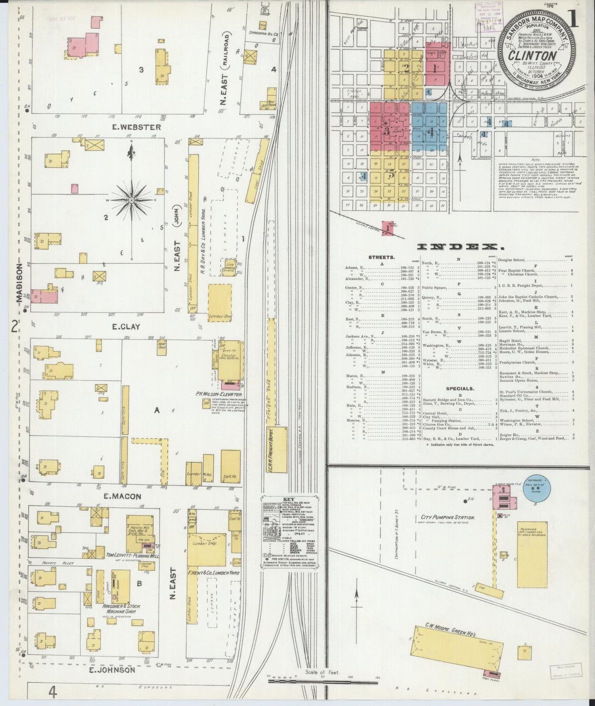 Sanborn Fire Insurance Map from Clinton, De Witt County, Illinois (1904), Sheet #0001 - Complete Map Set gallery image, historic Sanborn map, vintage wall art, Illinois Illinois