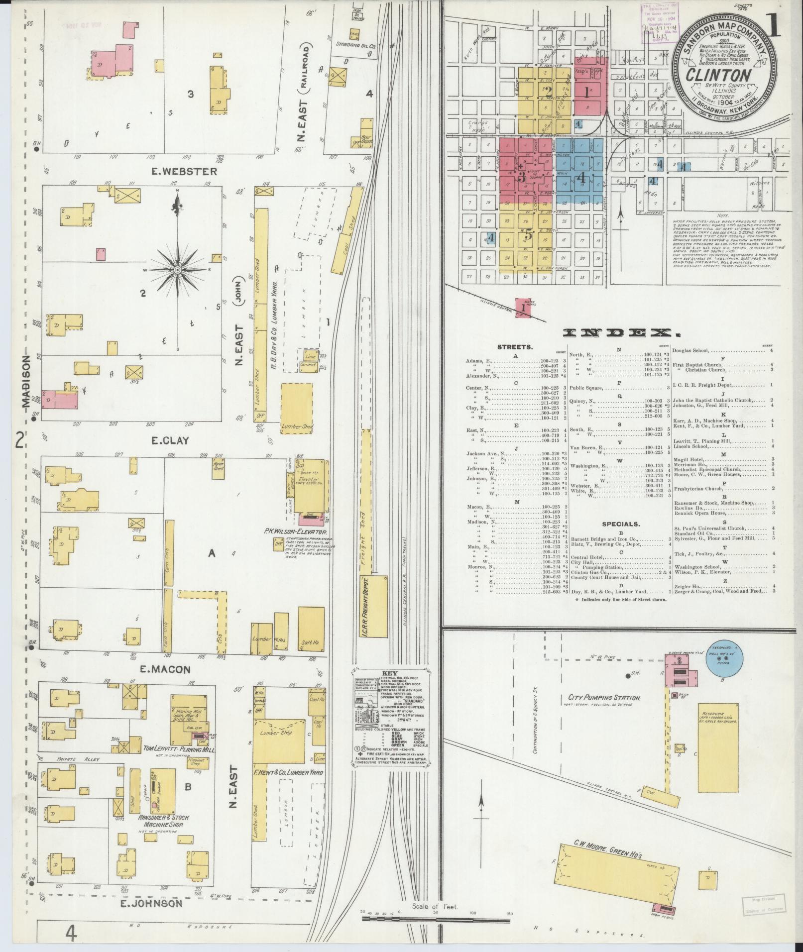 Sanborn Fire Insurance Map from Clinton, De Witt County, Illinois (1904), Sheet #0001 - Complete Map Set gallery image, historic Sanborn map, vintage wall art, Illinois Illinois