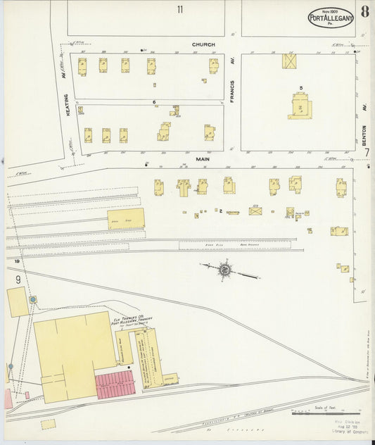 Sanborn Fire Insurance Map from Port Allegany, McKean County, Pennsylvania (1909), Sheet #0008 - Historic Sanborn Fire Insurance Map Print, vintage old map wall art, antique decor, genealogy gift, Pennsylvania Pennsylvania map