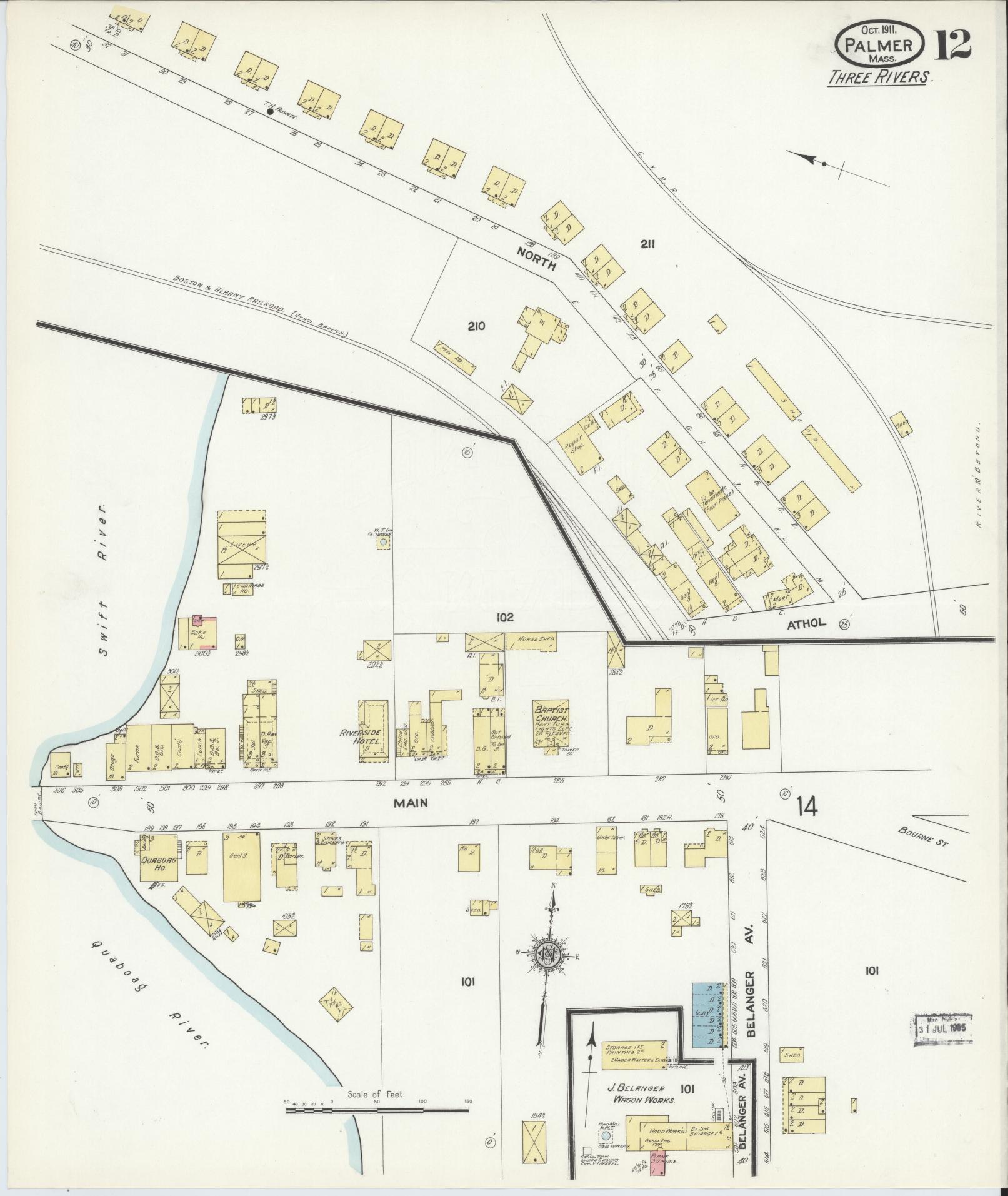 Sanborn Fire Insurance Map from Palmer, Hampden County, Massachusetts (1911), Sheet #0012 - Historic Sanborn Fire Insurance Map Print, vintage old map wall art, antique decor, genealogy gift, Massachusetts Massachusetts map