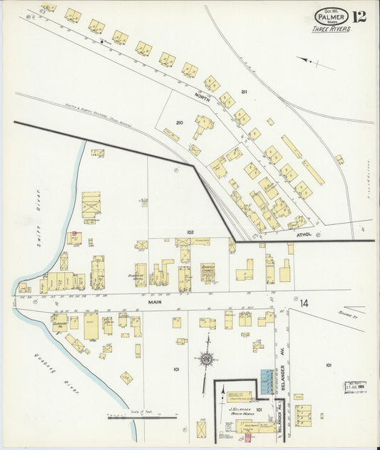 Sanborn Fire Insurance Map from Palmer, Hampden County, Massachusetts (1911), Sheet #0012 - Historic Sanborn Fire Insurance Map Print, vintage old map wall art, antique decor, genealogy gift, Massachusetts Massachusetts map
