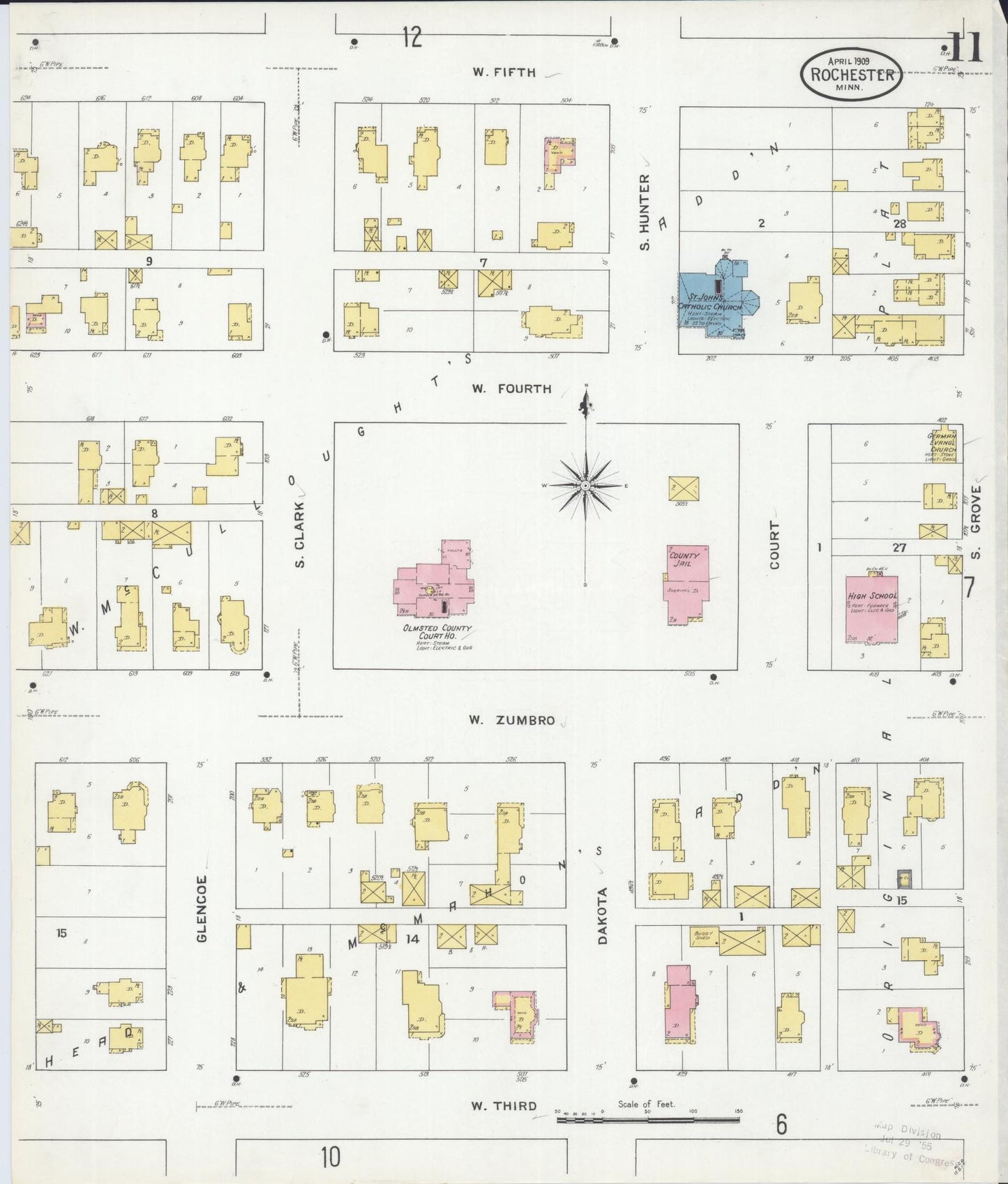 Sanborn Fire Insurance Map from Rochester, Olmsted County, Minnesota (1909), Sheet #0011 - Complete Map Set gallery image, historic Sanborn map, vintage wall art, Minnesota Minnesota