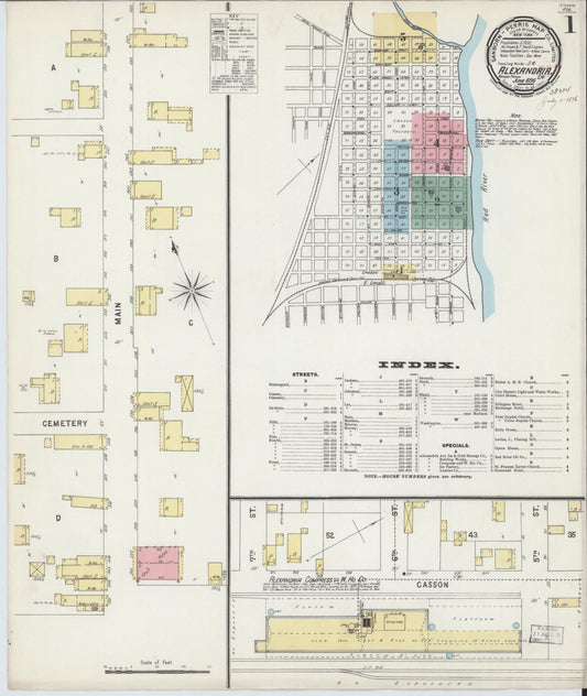 Sanborn Fire Insurance Map from Alexandria, Rapides Parish, Louisiana (1896), Sheet #0001 - Historic Sanborn Fire Insurance Map Print, vintage old map wall art, antique decor, genealogy gift, Louisiana Louisiana map