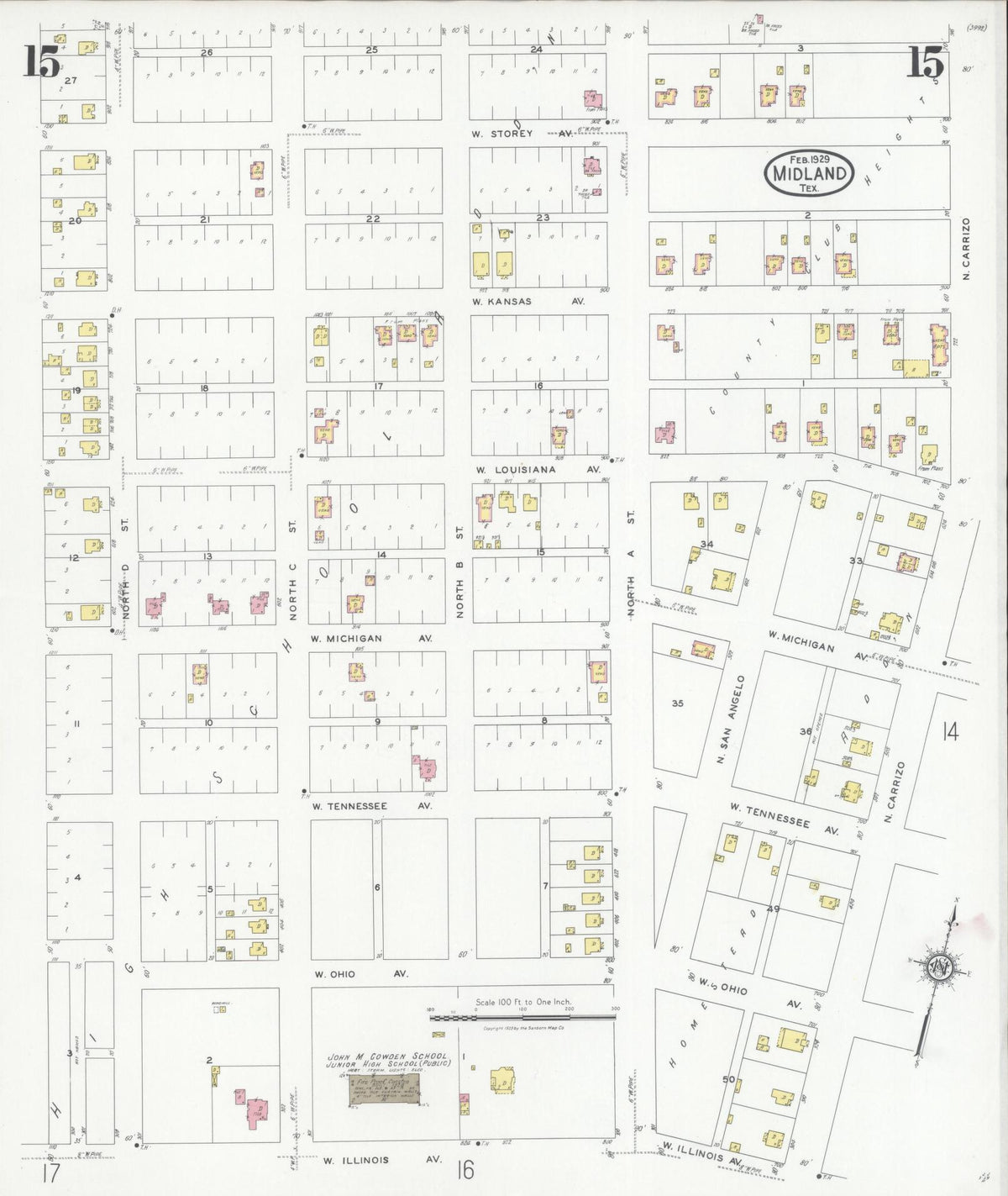 Sanborn Fire Insurance Map from Midland, Midland County, Texas (1929), Sheet #0015 - Complete Map Set gallery image, historic Sanborn map, vintage wall art, Texas Texas