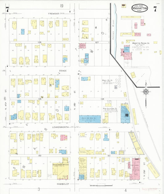 Sanborn Fire Insurance Map from Manhattan, Riley County, Kansas (1930), Sheet #0007 - Historic Sanborn Fire Insurance Map Print, vintage old map wall art, antique decor, genealogy gift, Kansas Kansas map