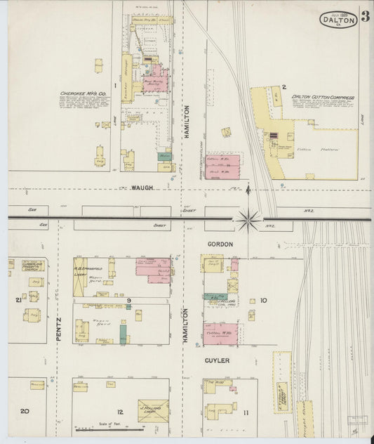 Sanborn Fire Insurance Map from Dalton, Whitfield County, Georgia (1889), Sheet #0003 - Historic Sanborn Fire Insurance Map Print, vintage old map wall art, antique decor, genealogy gift, Georgia Georgia map
