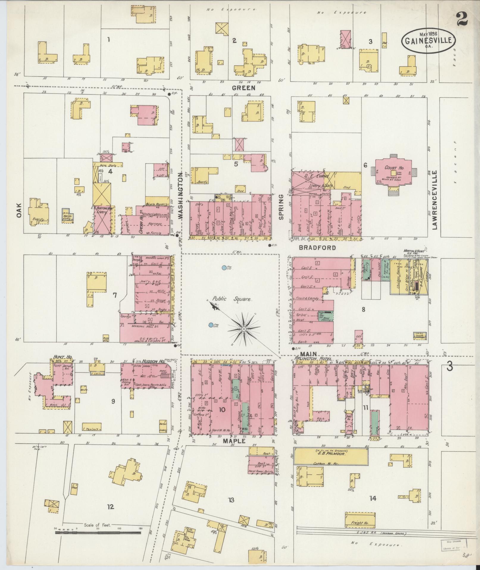 Sanborn Fire Insurance Map from Gainesville, Hall County, Georgia (1898), Sheet #0002 - Complete Map Set gallery image, historic Sanborn map, vintage wall art, Georgia Georgia