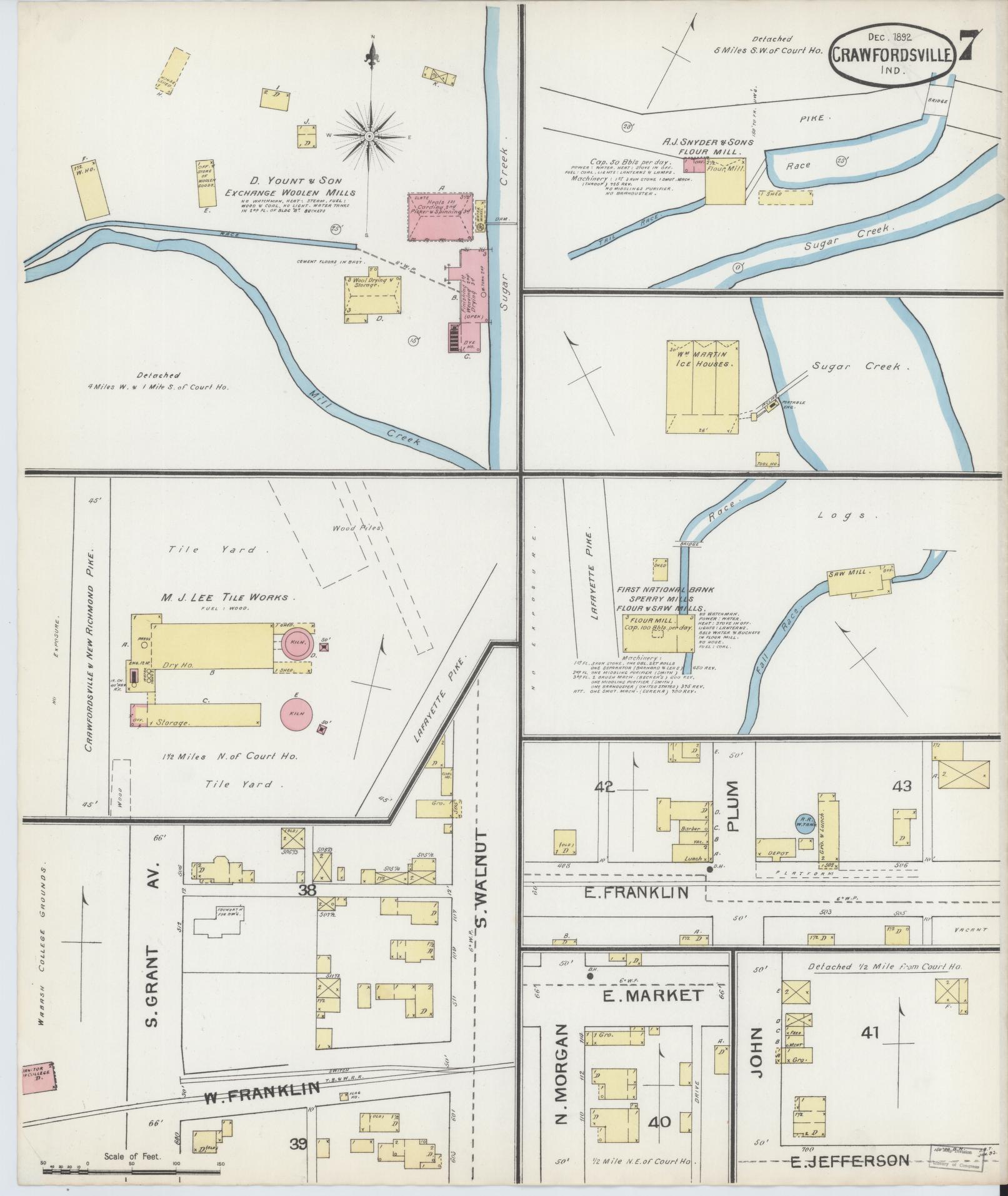 Sanborn Fire Insurance Map from Crawfordsville, Montgomery County, Indiana (1892), Sheet #0007 - Complete Map Set gallery image, historic Sanborn map, vintage wall art, Indiana Indiana