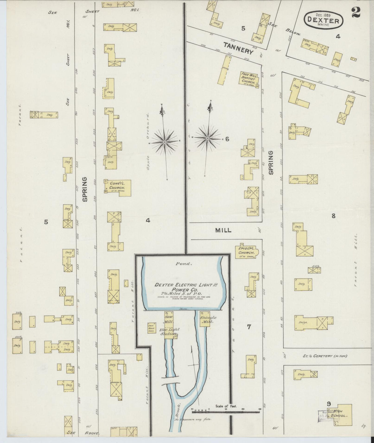 Sanborn Fire Insurance Map from Dexter, Penobscot County, Maine (1889), Sheet #0002 - Complete Map Set gallery image, historic Sanborn map, vintage wall art, Maine Maine