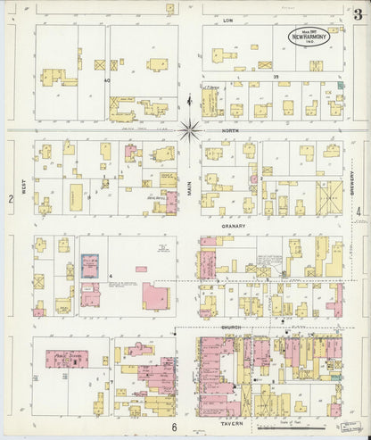 Sanborn Fire Insurance Map from New Harmony, Posey County, Indiana (1907), Sheet #0003 - Historic Sanborn Fire Insurance Map Print, vintage old map wall art, antique decor, genealogy gift, Indiana Indiana map