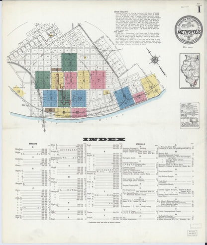 Sanborn Fire Insurance Map from Metropolis, Massac County, Illinois (1921), Sheet #0001 - Historic Sanborn Fire Insurance Map Print, vintage old map wall art, antique decor, genealogy gift, Illinois Illinois map