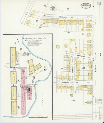 Sanborn Fire Insurance Map from Tarrytown, Westchester County, New York (1909), Sheet #0014 - Historic Sanborn Fire Insurance Map Print, vintage old map wall art, antique decor, genealogy gift, New York New York map
