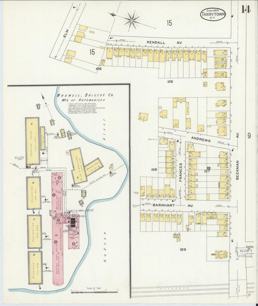 Sanborn Fire Insurance Map from Tarrytown, Westchester County, New York (1909), Sheet #0014 - Historic Sanborn Fire Insurance Map Print, vintage old map wall art, antique decor, genealogy gift, New York New York map