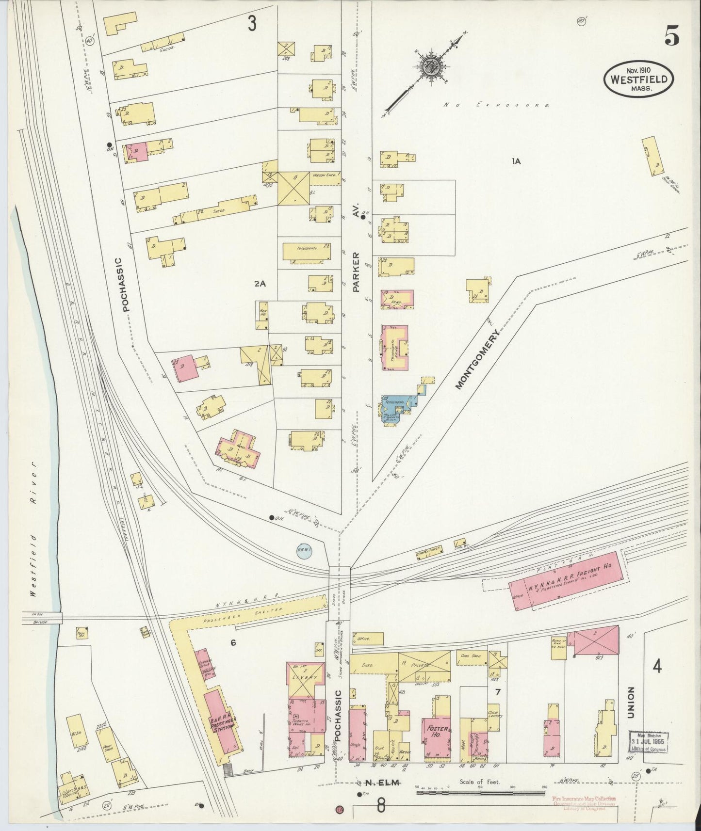 Sanborn Fire Insurance Map from Westfield, Hampden County, Massachusetts (1910), Sheet #0005 - Complete Map Set gallery image, historic Sanborn map, vintage wall art, Massachusetts Massachusetts