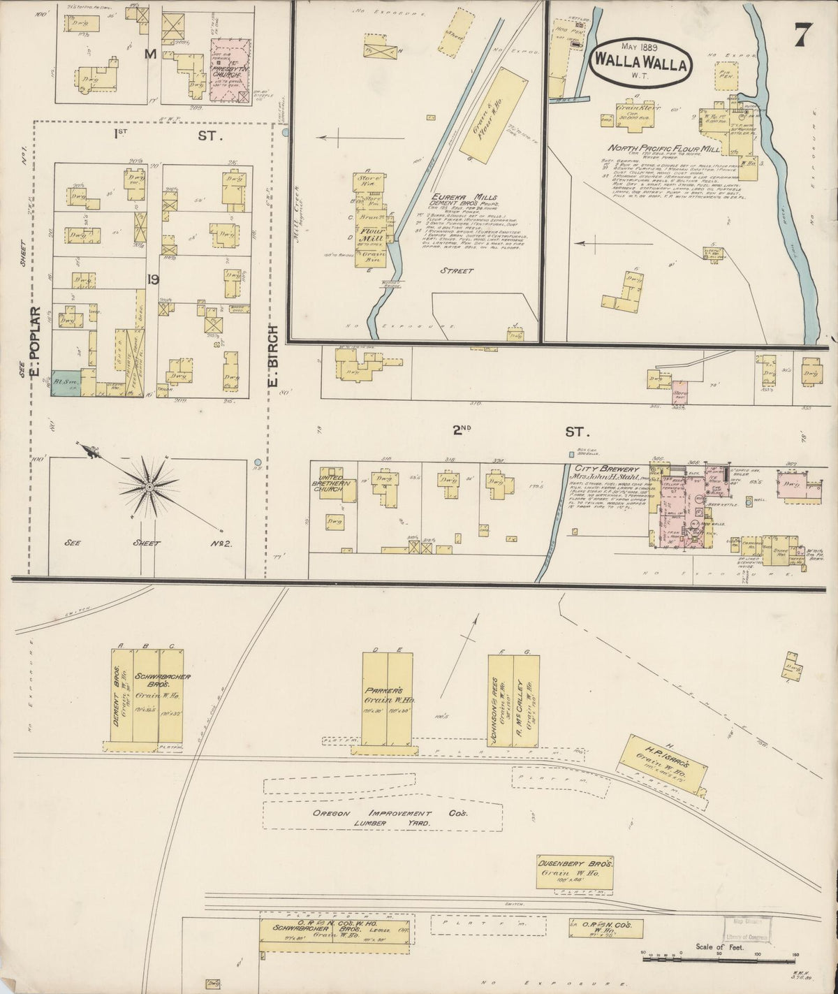 Sanborn Fire Insurance Map from Walla Walla, Walla Walla County, Washington (1889), Sheet #0007 - Historic Sanborn Fire Insurance Map Print, vintage old map wall art, antique decor, genealogy gift, Washington Washington map