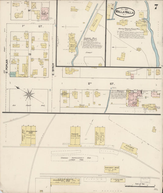 Sanborn Fire Insurance Map from Walla Walla, Walla Walla County, Washington (1889), Sheet #0007 - Historic Sanborn Fire Insurance Map Print, vintage old map wall art, antique decor, genealogy gift, Washington Washington map