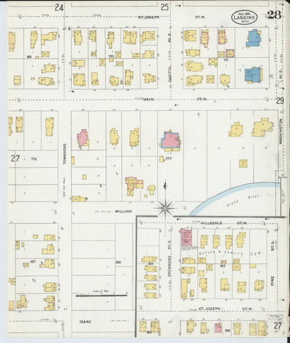 Sanborn Fire Insurance Map from Lansing, Ingham County, Michigan (1906), Sheet #0028 - Historic Sanborn Fire Insurance Map Print, vintage old map wall art, antique decor, genealogy gift, Michigan Michigan map