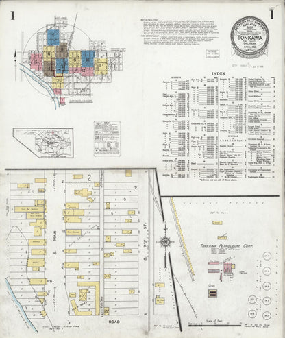 Sanborn Fire Insurance Map from Tonkawa, Kay County, Oklahoma (1925), Sheet #0001 - Complete Map Set gallery image, historic Sanborn map, vintage wall art, Oklahoma Oklahoma