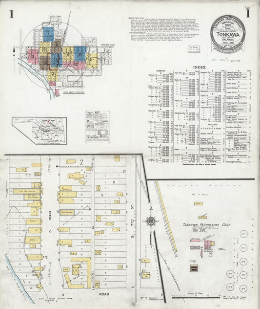 Sanborn Fire Insurance Map from Tonkawa, Kay County, Oklahoma (1925), Sheet #0001 - Complete Map Set gallery image, historic Sanborn map, vintage wall art, Oklahoma Oklahoma