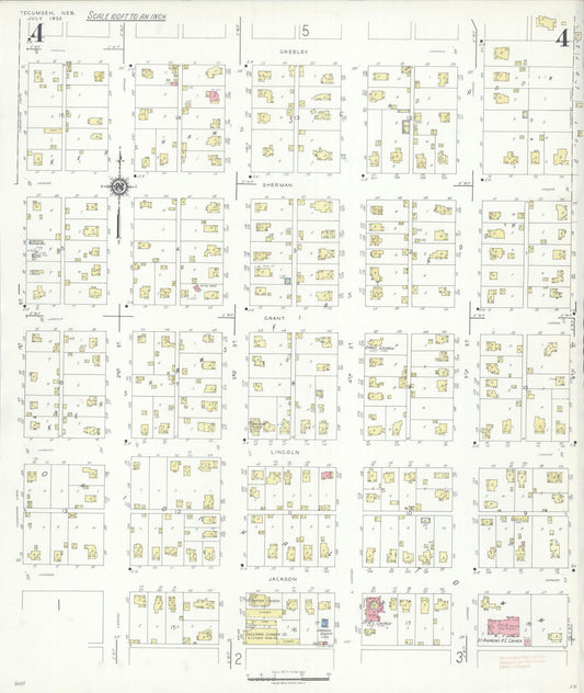 Sanborn Fire Insurance Map from Tecumseh, Johnson County, Nebraska (1935), Sheet #0004 - Historic Sanborn Fire Insurance Map Print, vintage old map wall art, antique decor, genealogy gift, Nebraska Nebraska map