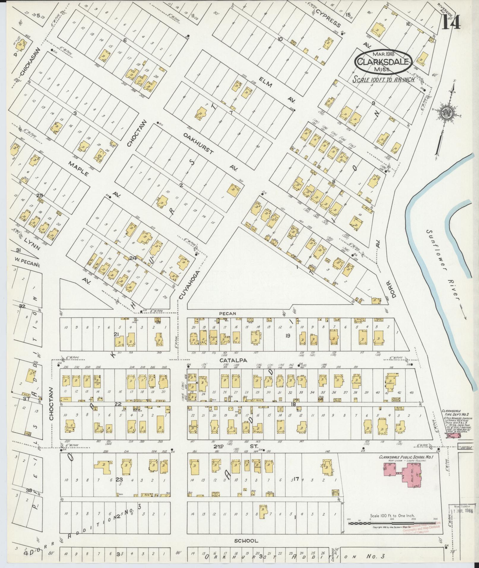 Sanborn Fire Insurance Map from Clarksdale, Coahoma County, Mississippi (1918), Sheet #0014 - Complete Map Set gallery image, historic Sanborn map, vintage wall art, Mississippi Mississippi