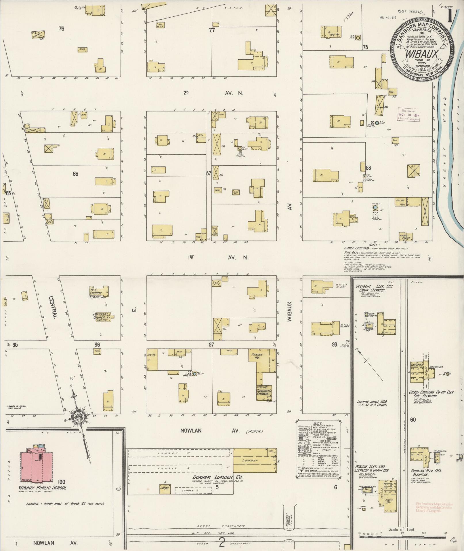 Sanborn Fire Insurance Map from Wibaux, Wibaux County, Montana (1914), Sheet #0001 - Historic Sanborn Fire Insurance Map Print, vintage old map wall art, antique decor, genealogy gift, Montana Montana map