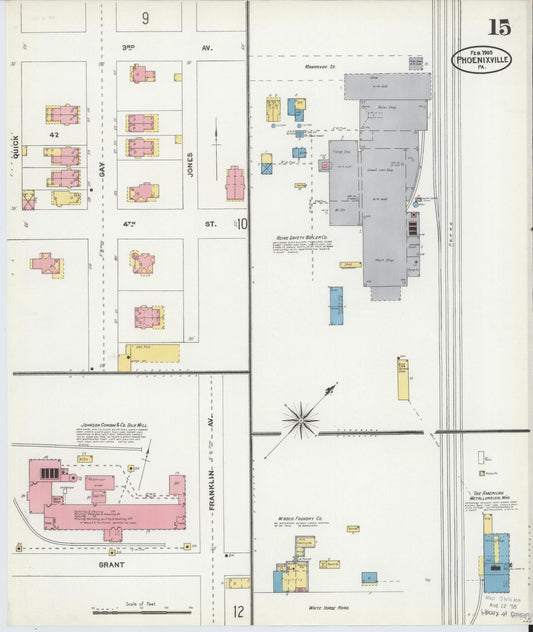 Sanborn Fire Insurance Map from Phoenixville, Chester County, Pennsylvania (1906), Sheet #0015 - Historic Sanborn Fire Insurance Map Print, vintage old map wall art, antique decor, genealogy gift, Pennsylvania Pennsylvania map