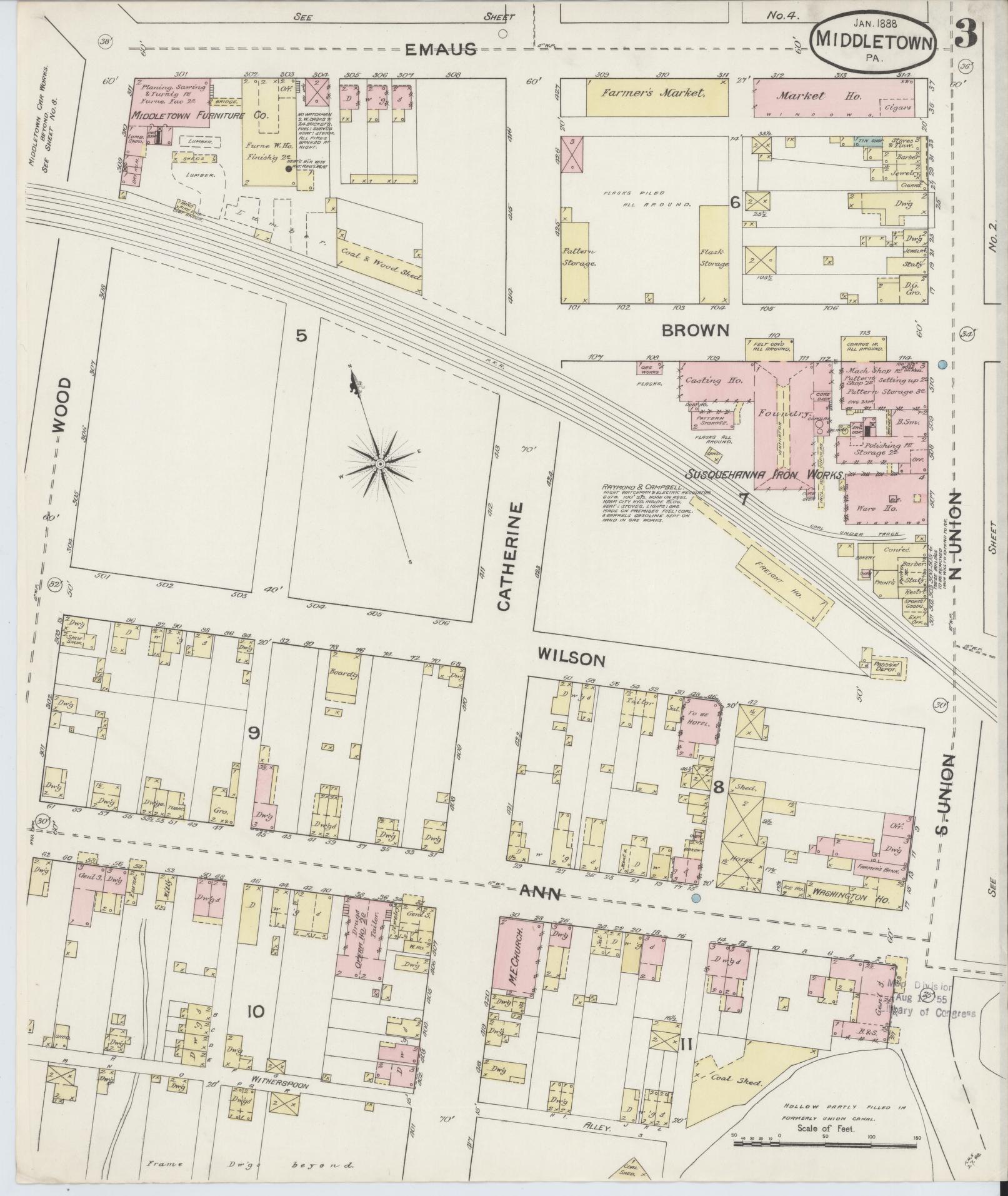 Sanborn Fire Insurance Map from Middletown, Dauphin County, Pennsylvania (1888), Sheet #0003 - Complete Map Set gallery image, historic Sanborn map, vintage wall art, Pennsylvania Pennsylvania