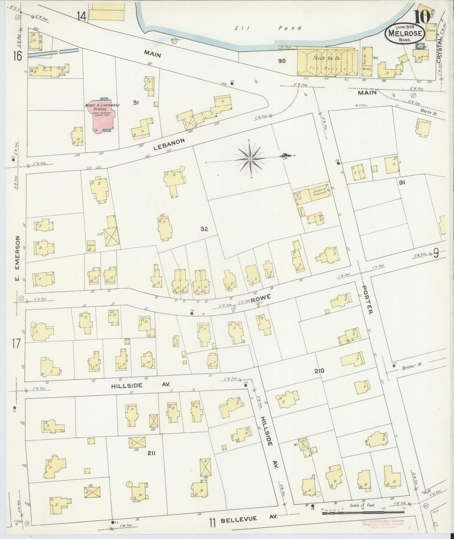 Sanborn Fire Insurance Map from Melrose, Middlesex County, Massachusetts (1909), Sheet #0010 - Complete Map Set gallery image, historic Sanborn map, vintage wall art, Massachusetts Massachusetts