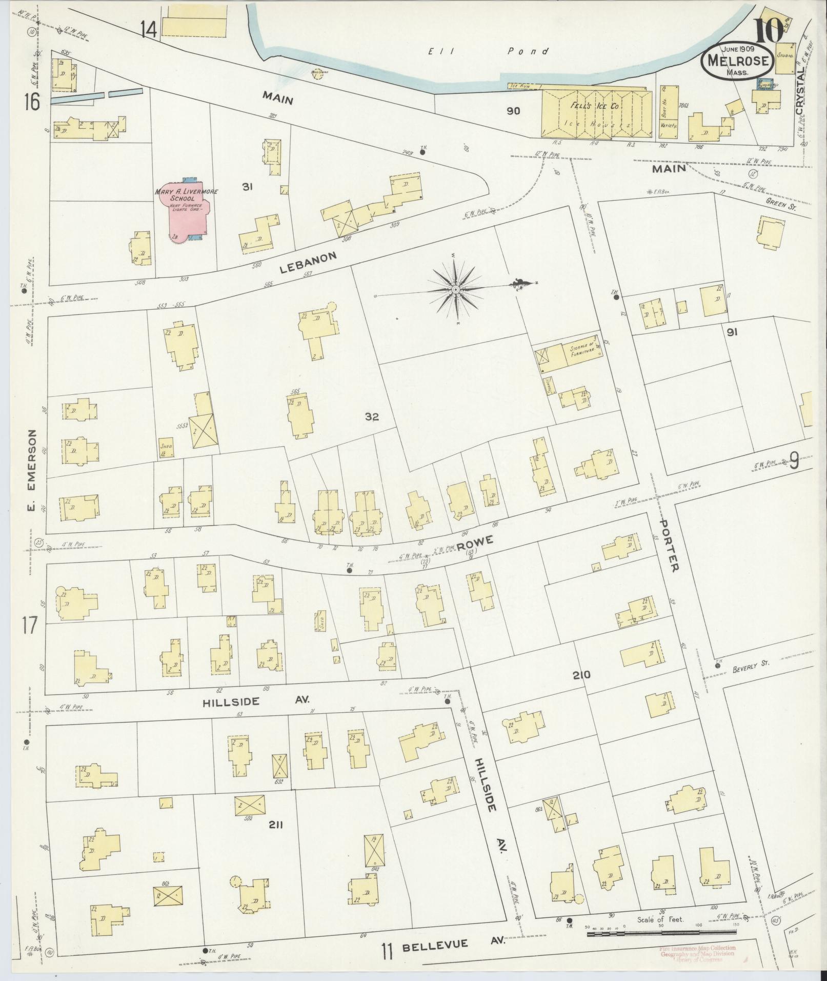 Sanborn Fire Insurance Map from Melrose, Middlesex County, Massachusetts (1909), Sheet #0010 - Complete Map Set gallery image, historic Sanborn map, vintage wall art, Massachusetts Massachusetts