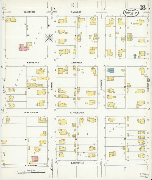 Sanborn Fire Insurance Map from Princeton, Gibson County, Indiana (1907), Sheet #0018 - Historic Sanborn Fire Insurance Map Print, vintage old map wall art, antique decor, genealogy gift, Indiana Indiana map
