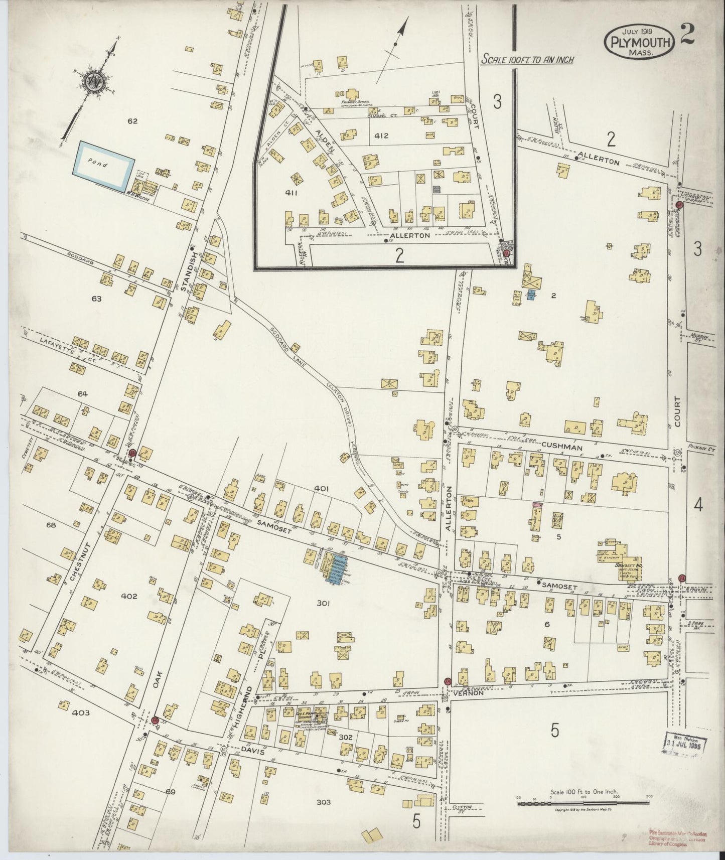 Sanborn Fire Insurance Map from Plymouth, Plymouth County, Massachusetts (1919), Sheet #0002 - Historic Sanborn Fire Insurance Map Print, vintage old map wall art, antique decor, genealogy gift, Massachusetts Massachusetts map