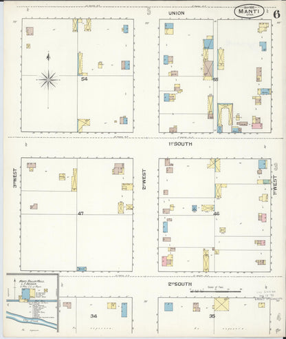 Sanborn Fire Insurance Map from Manti, Sanpete County, Utah (1892), Sheet #0006 - Complete Map Set gallery image, historic Sanborn map, vintage wall art, Utah Utah