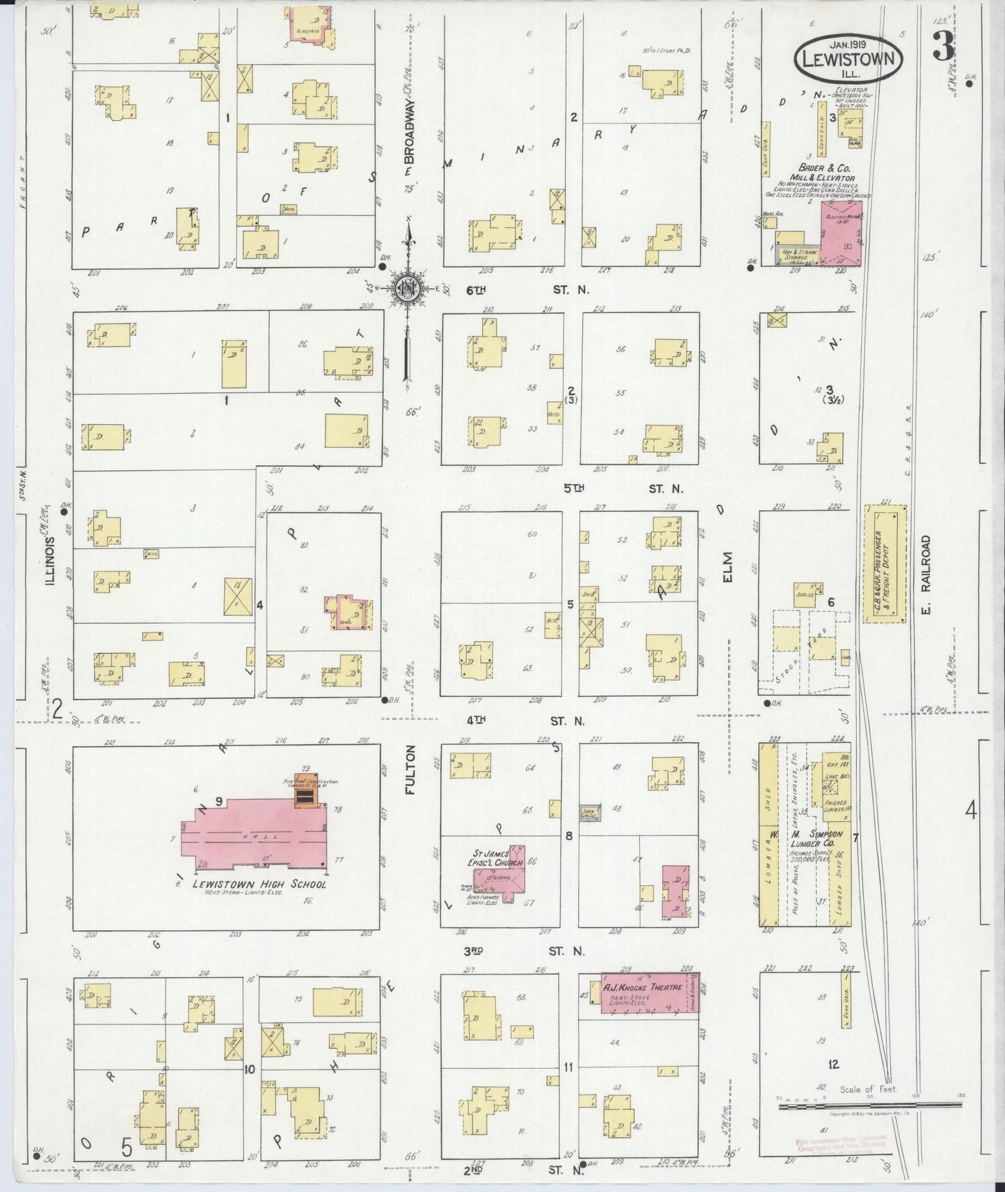 Sanborn Fire Insurance Map from Lewistown, Fulton County, Illinois (1919), Sheet #0003 - Complete Map Set gallery image, historic Sanborn map, vintage wall art, Illinois Illinois