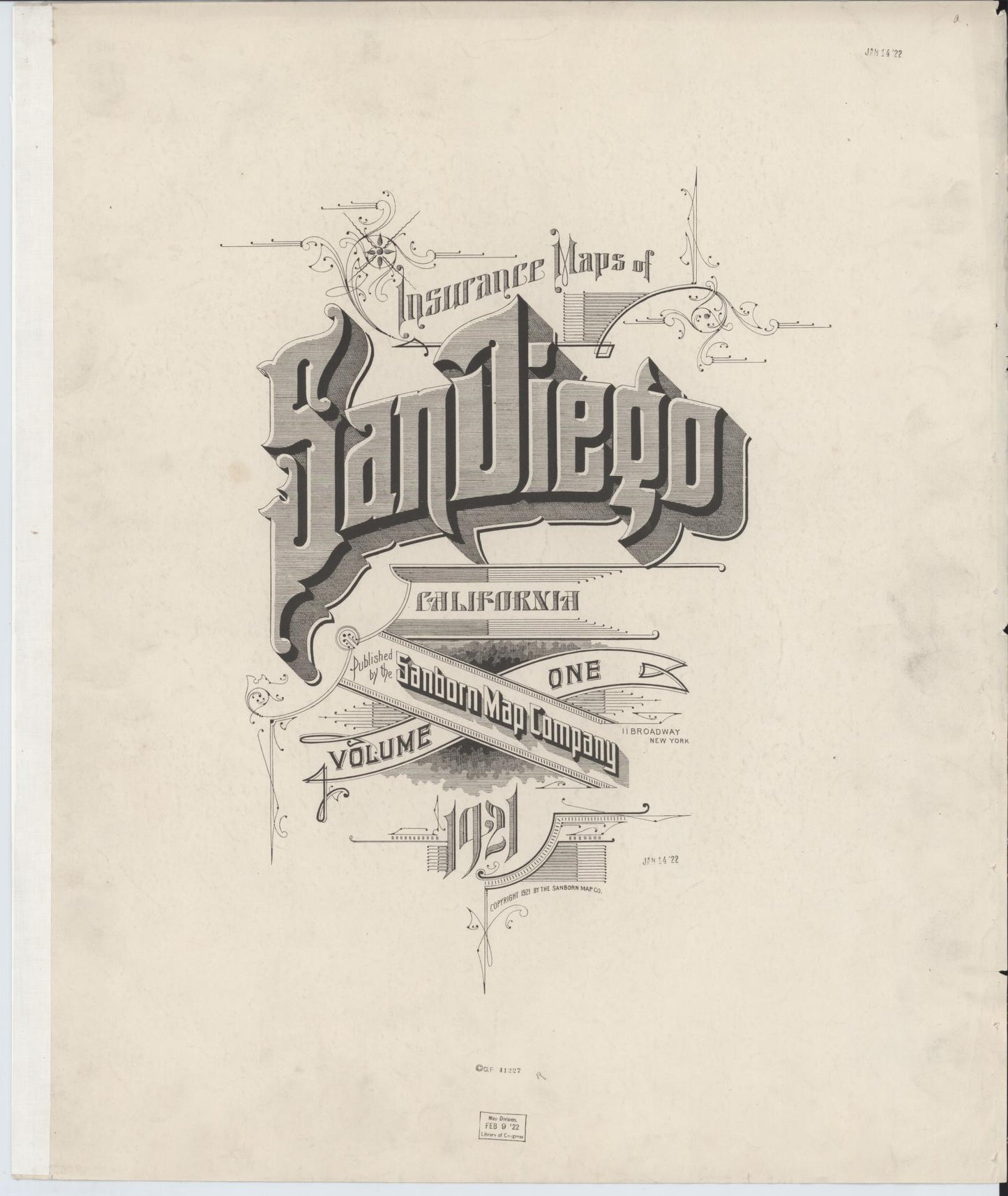 Sanborn Fire Insurance Map from San Diego, San Diego County, California (1921), Sheet #0001 - Complete Map Set gallery image, historic Sanborn map, vintage wall art, California California