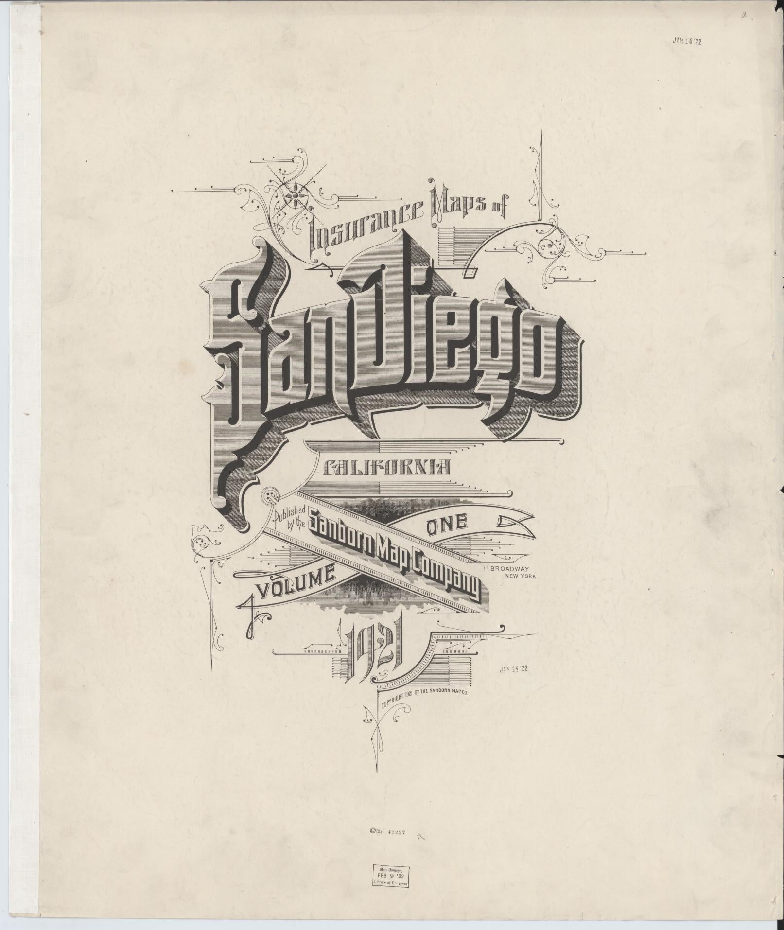 Sanborn Fire Insurance Map from San Diego, San Diego County, California (1921), Sheet #0001 - Complete Map Set gallery image, historic Sanborn map, vintage wall art, California California