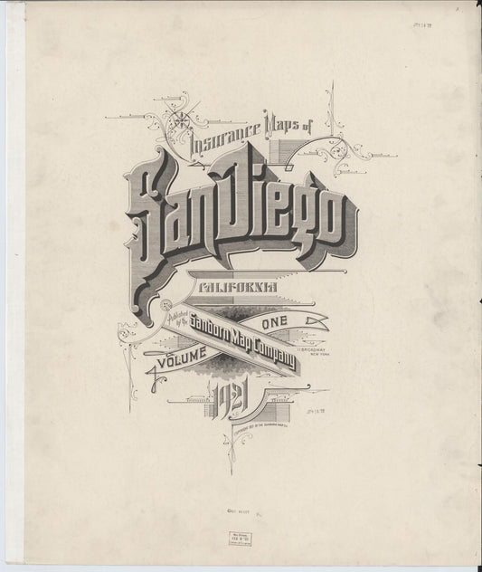 Sanborn Fire Insurance Map from San Diego, San Diego County, California (1921), Sheet #0001 - Complete Map Set gallery image, historic Sanborn map, vintage wall art, California California