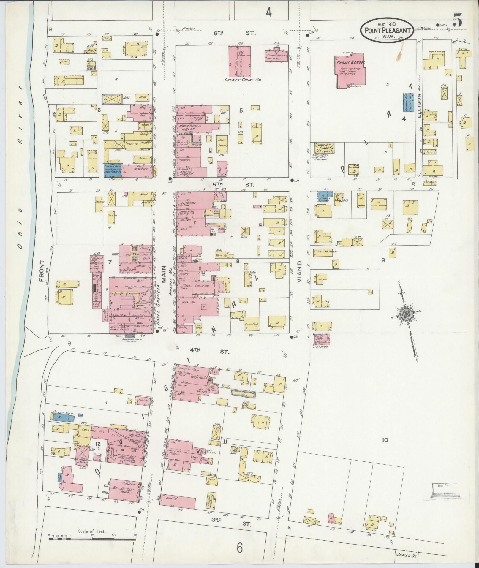 Sanborn Fire Insurance Map from Point Pleasant, Mason County, West Virginia (1910), Sheet #0005 - Complete Map Set gallery image, historic Sanborn map, vintage wall art, West Virginia West Virginia