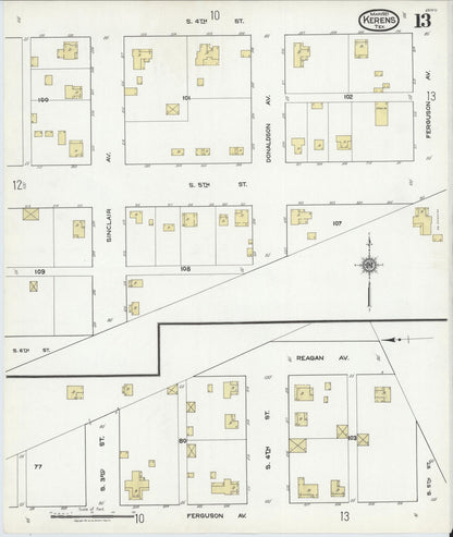Sanborn Fire Insurance Map from Kerens, Navarro County, Texas (1921), Sheet #0013 - Complete Map Set gallery image, historic Sanborn map, vintage wall art, Texas Texas